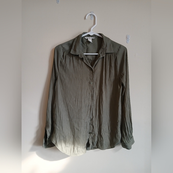 H&M Green Striped Button Down Shirt Size 4 - Picture 1 of 4